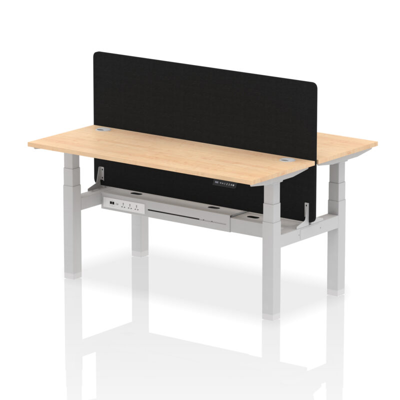 Air Back-to-Back Slimline Height Adjustable Bench Desk - 2 Person with Black Straight Screen - Image 53