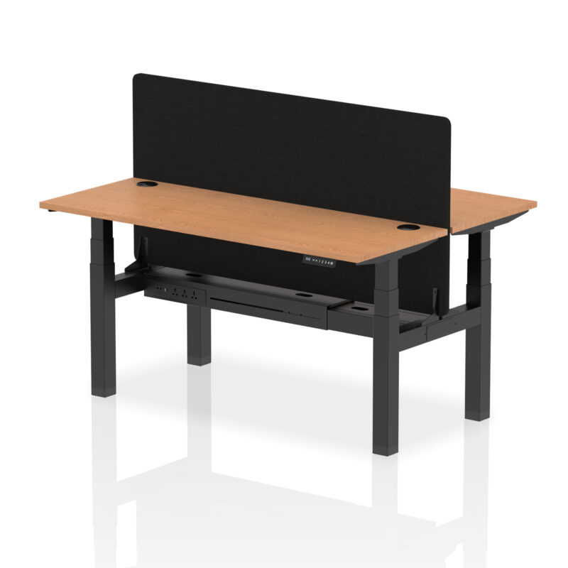 Air Back-to-Back Slimline Height Adjustable Bench Desk - 2 Person with Black Straight Screen - Image 55