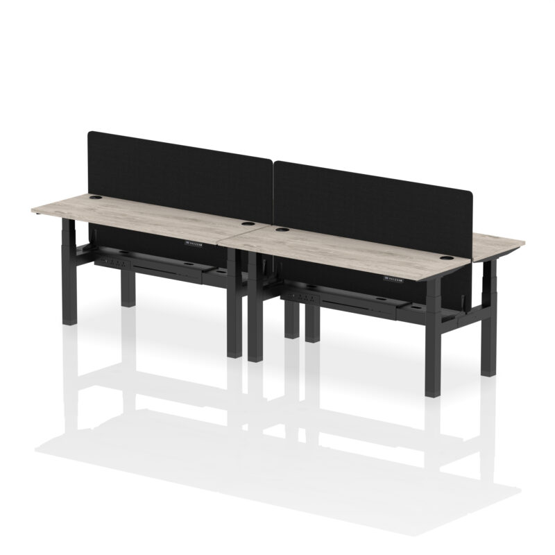 Air Back-to-Back Slimline Height Adjustable Bench Desk - 4 Person with Black Straight Screen - Image 49