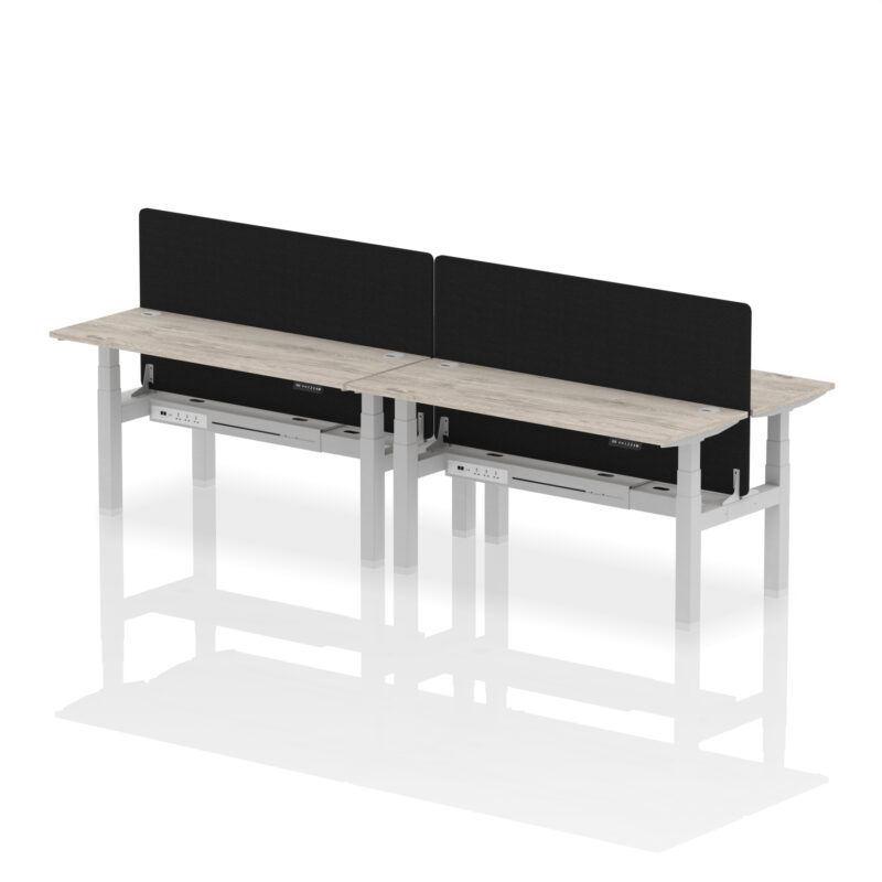 Air Back-to-Back Slimline Height Adjustable Bench Desk - 4 Person with Black Straight Screen - Image 50