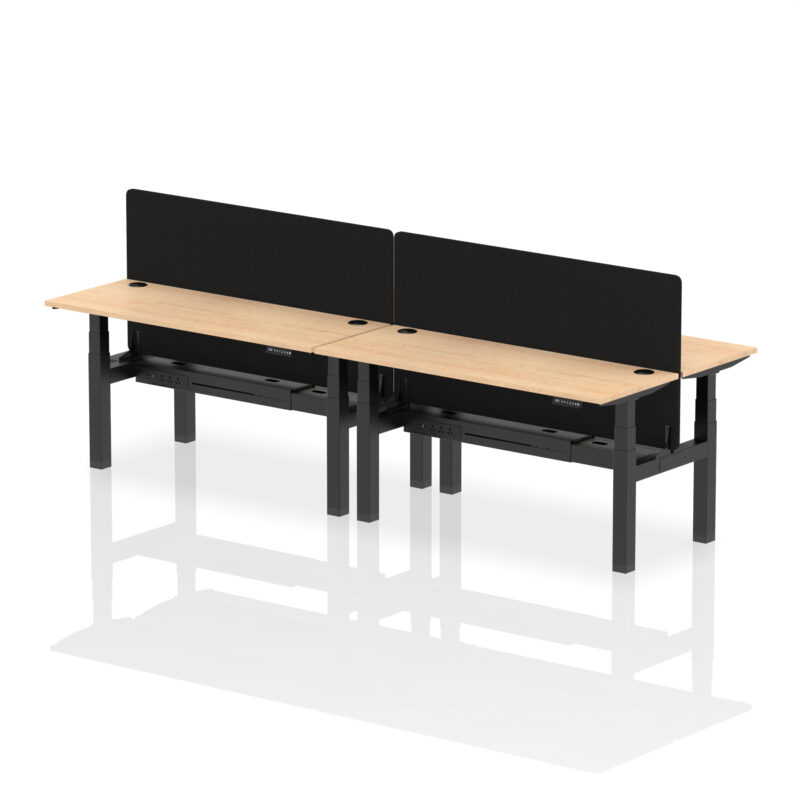 Air Back-to-Back Slimline Height Adjustable Bench Desk - 4 Person with Black Straight Screen - Image 52