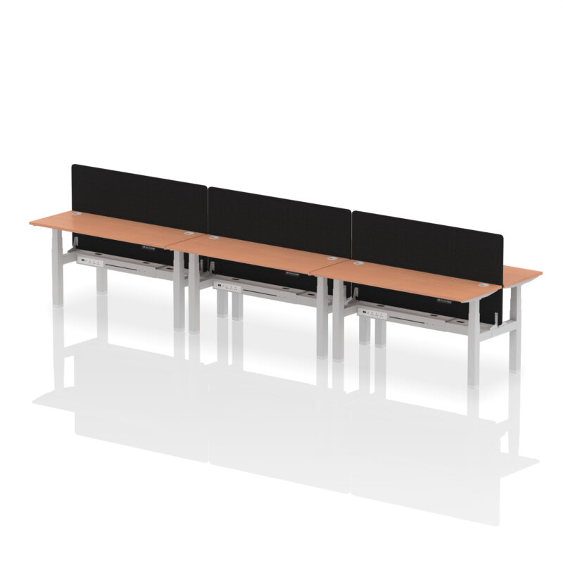 Air Back-to-Back Slimline Height Adjustable Bench Desk - 6 Person with Black Straight Screen - Image 44