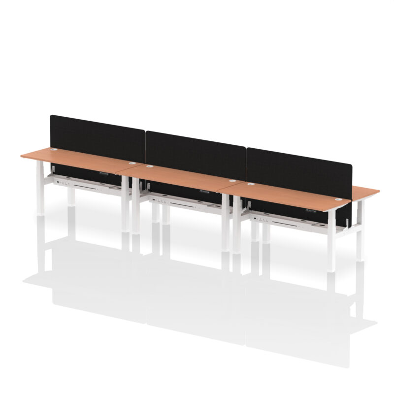 Air Back-to-Back Slimline Height Adjustable Bench Desk - 6 Person with Black Straight Screen - Image 45