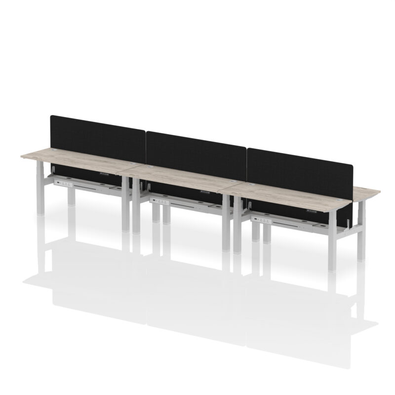 Air Back-to-Back Slimline Height Adjustable Bench Desk - 6 Person with Black Straight Screen - Image 50