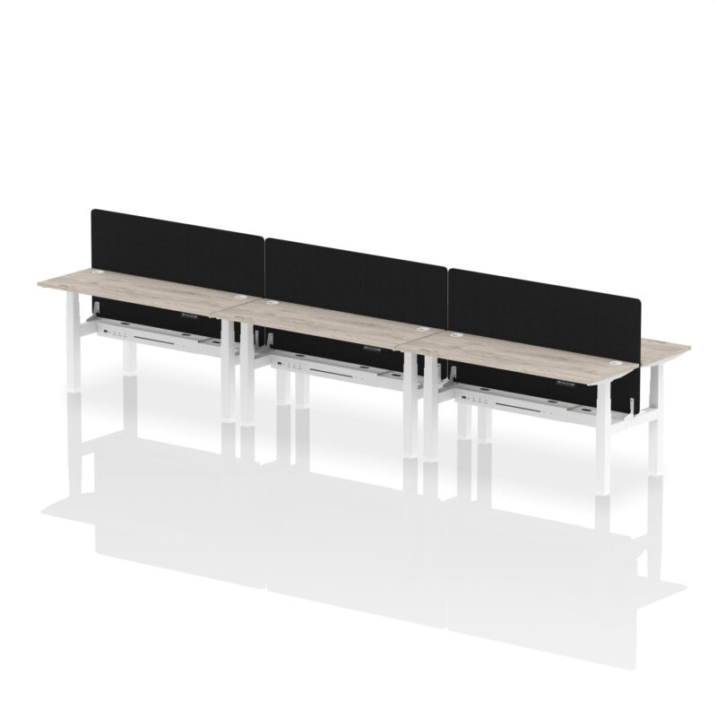 Air Back-to-Back Slimline Height Adjustable Bench Desk - 6 Person with Black Straight Screen - Image 51