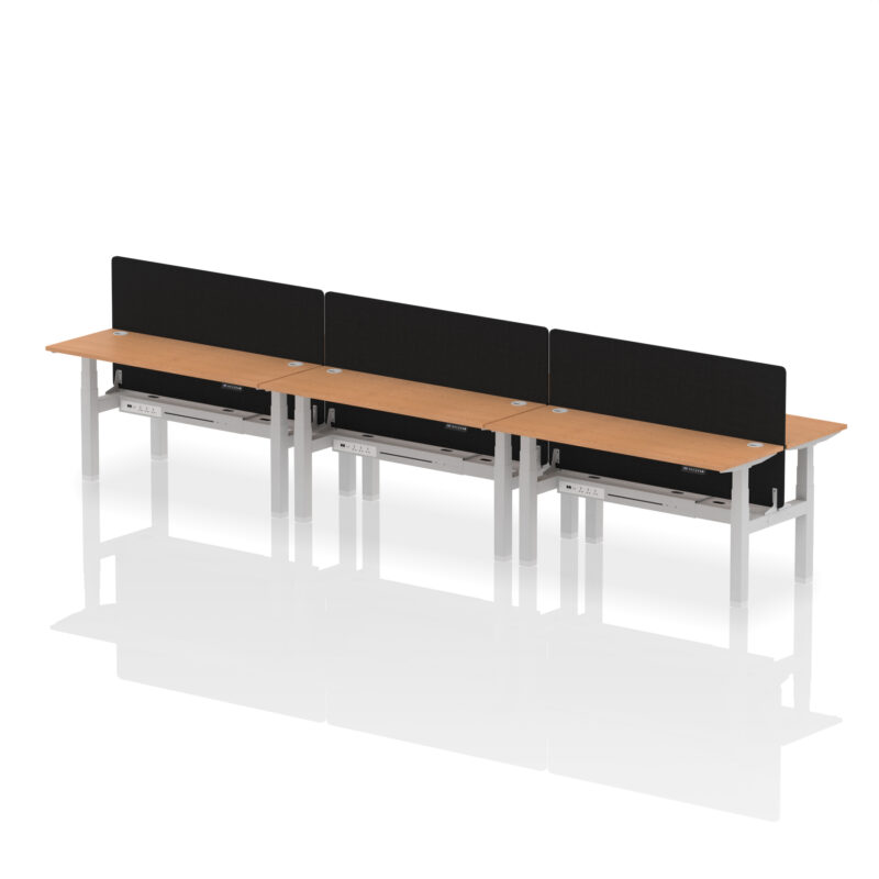 Air Back-to-Back Slimline Height Adjustable Bench Desk - 6 Person with Black Straight Screen - Image 56