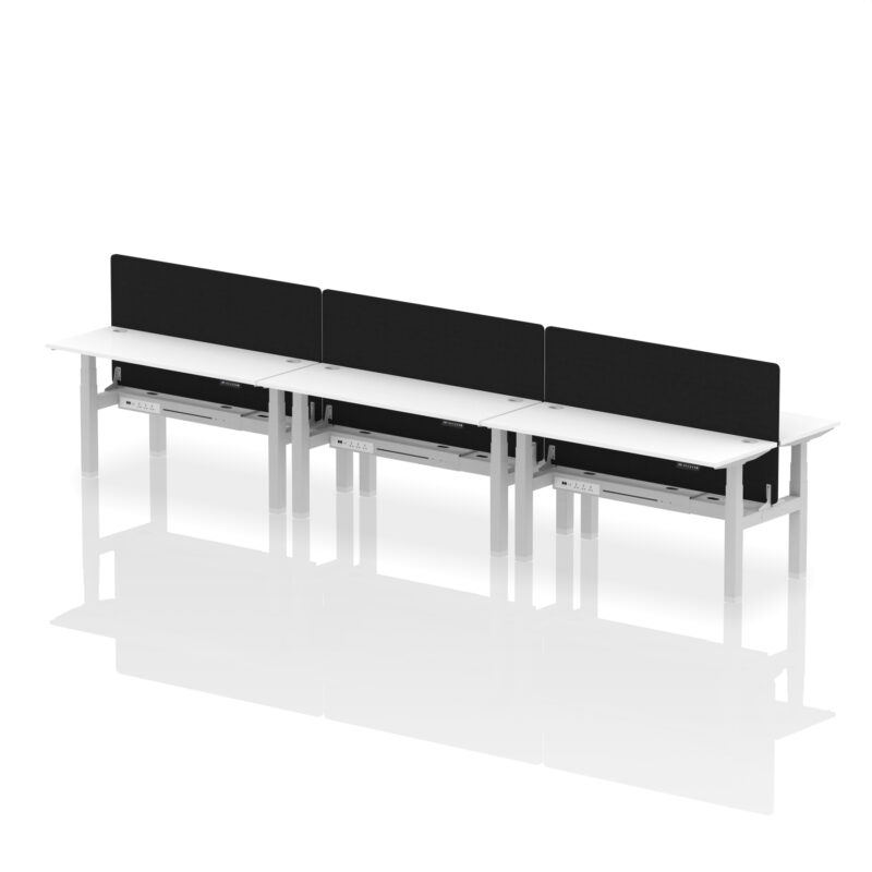 Air Back-to-Back Slimline Height Adjustable Bench Desk - 6 Person with Black Straight Screen - Image 62