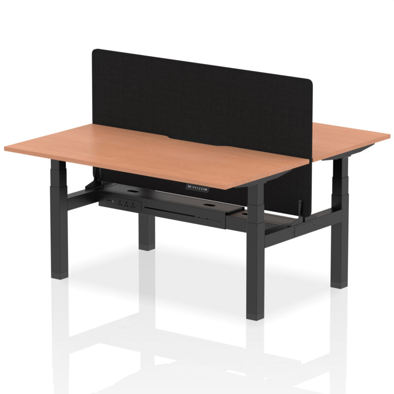 Air Back-to-Back Scalloped Edge Height Adjustable Bench Desk - 2 Person with Black Straight Screen - Image 37