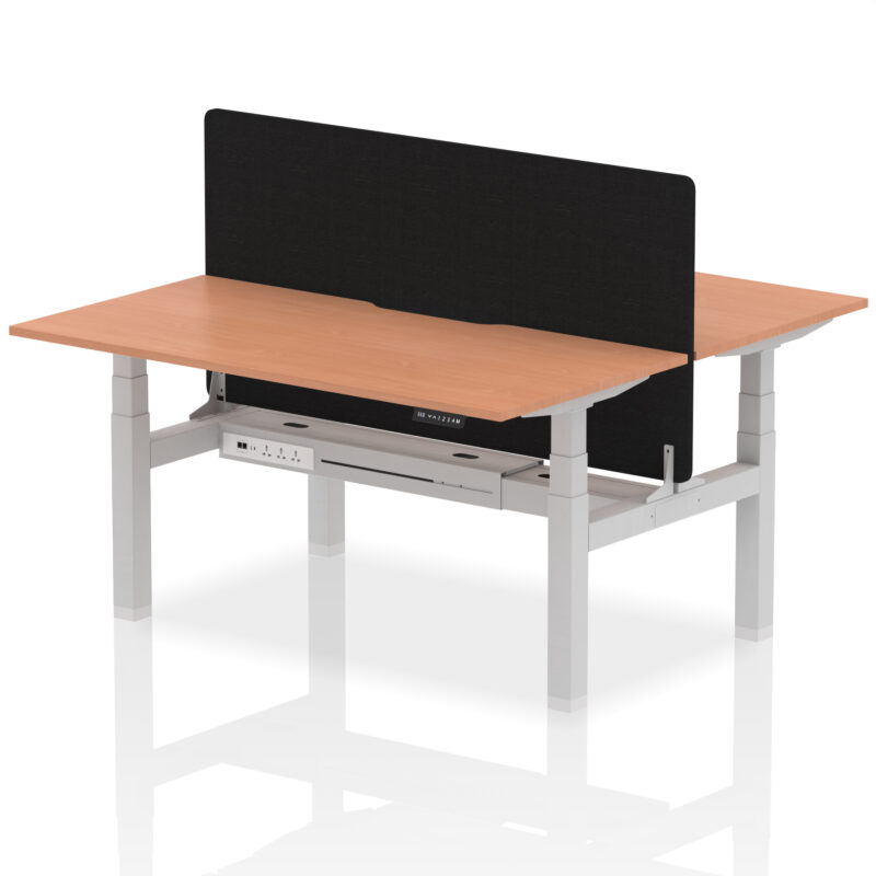 Air Back-to-Back Scalloped Edge Height Adjustable Bench Desk - 2 Person with Black Straight Screen - Image 38