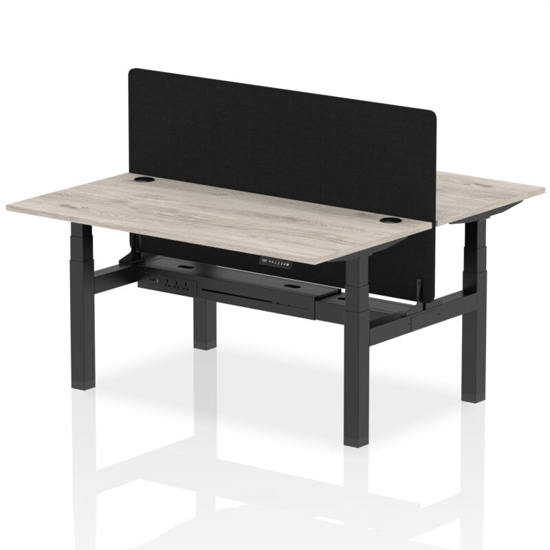 Air Back-to-Back Height Adjustable Bench Desk - 2 Person with Black Straight Screen - Image 49