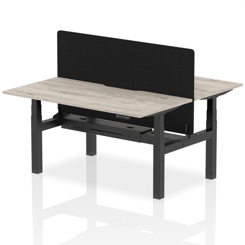 Air Back-to-Back Scalloped Edge Height Adjustable Bench Desk - 2 Person with Black Straight Screen - Image 40