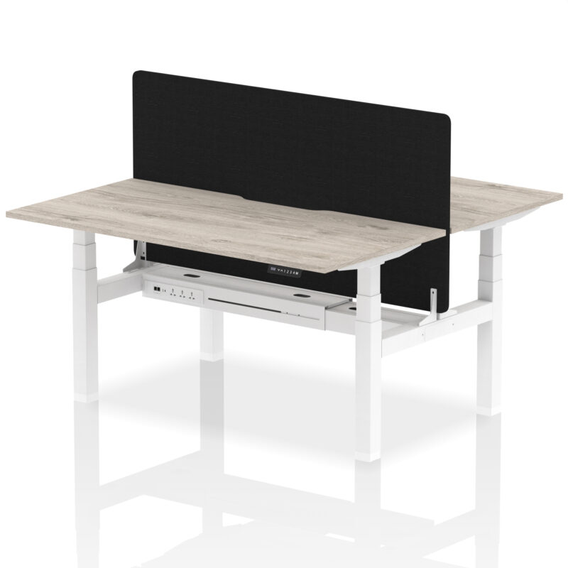 Air Back-to-Back Scalloped Edge Height Adjustable Bench Desk - 2 Person with Black Straight Screen - Image 42