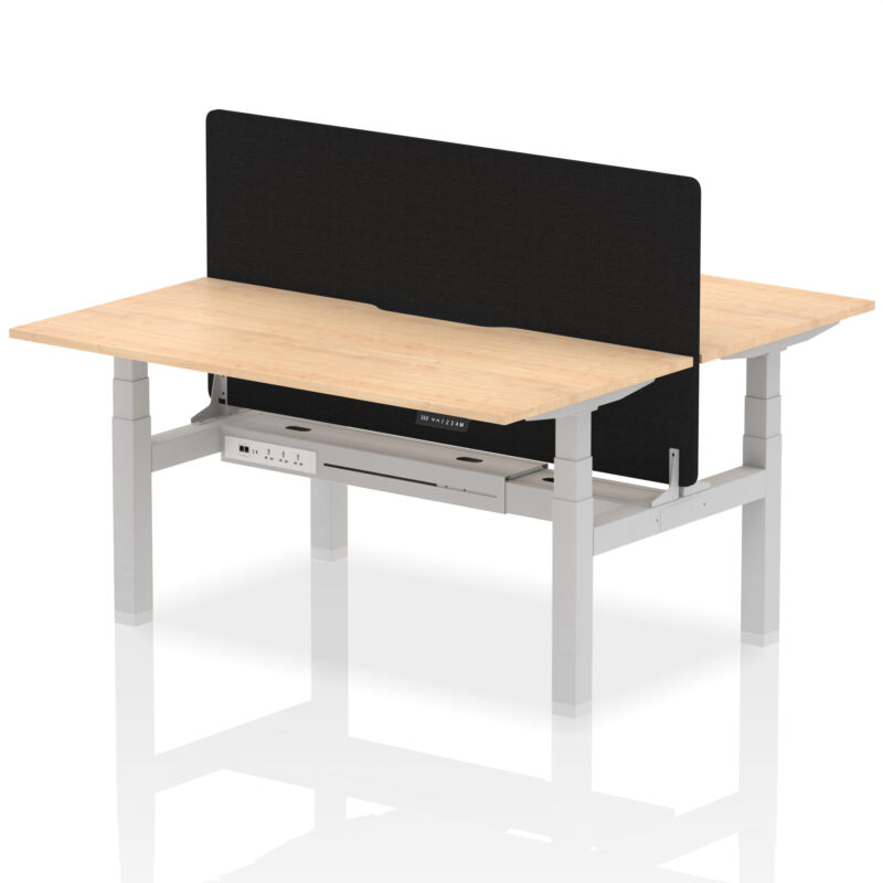 Air Back-to-Back Scalloped Edge Height Adjustable Bench Desk - 2 Person with Black Straight Screen - Image 44