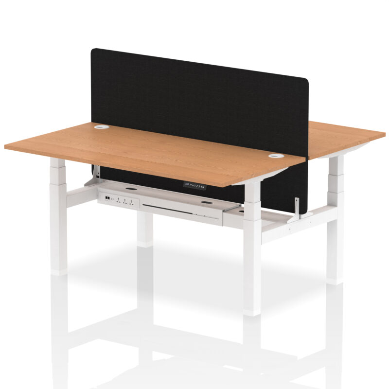 Air Back-to-Back Height Adjustable Bench Desk - 2 Person with Black Straight Screen - Image 57