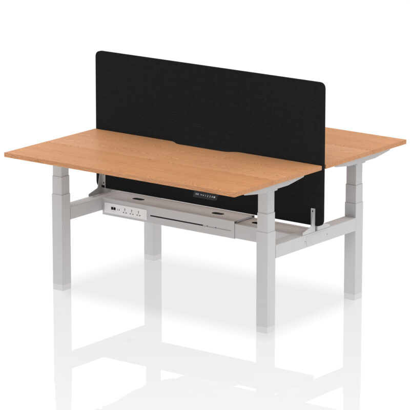 Air Back-to-Back Scalloped Edge Height Adjustable Bench Desk - 2 Person with Black Straight Screen - Image 47