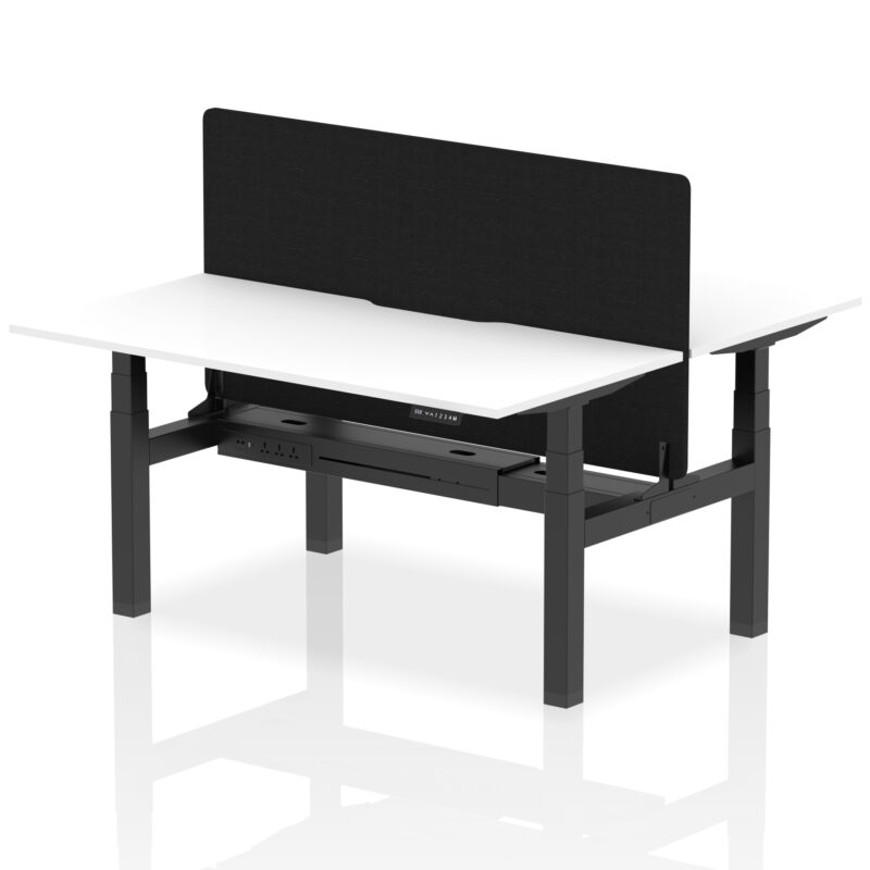 Air Back-to-Back Scalloped Edge Height Adjustable Bench Desk - 2 Person with Black Straight Screen - Image 52