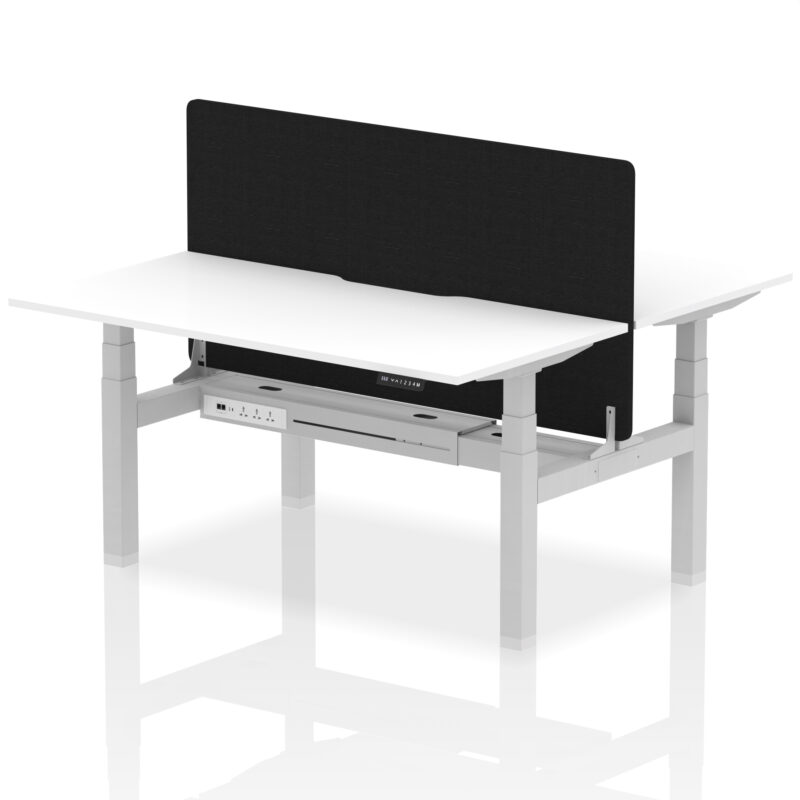 Air Back-to-Back Scalloped Edge Height Adjustable Bench Desk - 2 Person with Black Straight Screen - Image 53