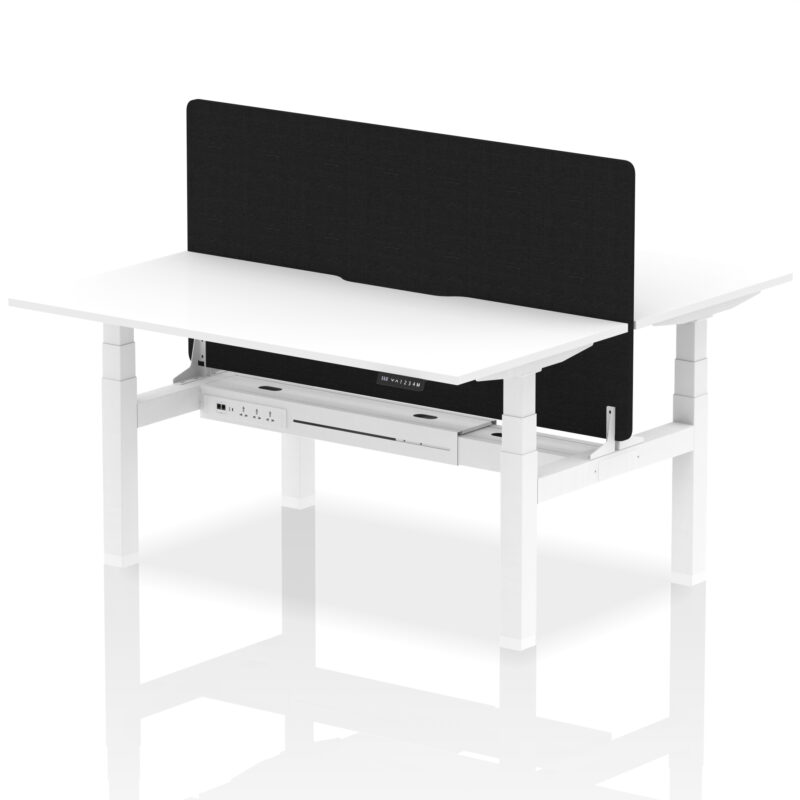 Air Back-to-Back Scalloped Edge Height Adjustable Bench Desk - 2 Person with Black Straight Screen - Image 54