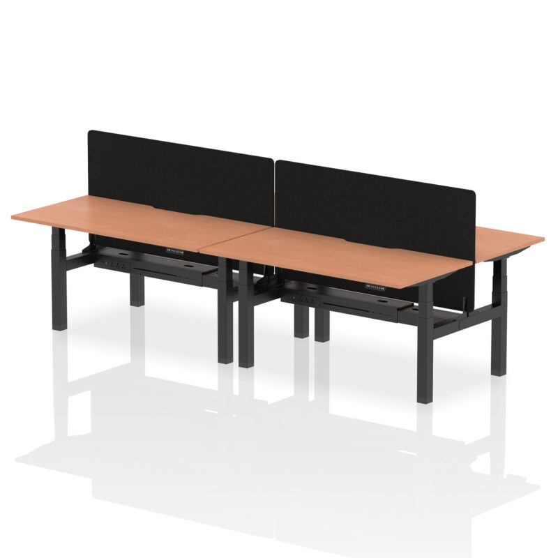 Air Back-to-Back Scalloped Edge Height Adjustable Bench Desk - 4 Person with Black Straight Screen - Image 37