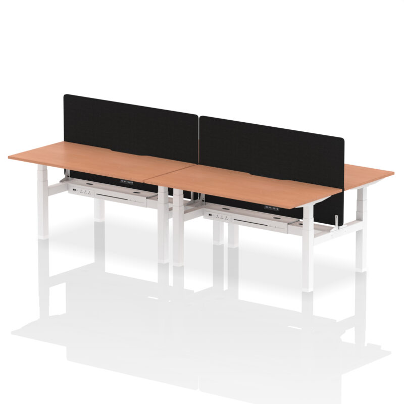 Air Back-to-Back Scalloped Edge Height Adjustable Bench Desk - 4 Person with Black Straight Screen - Image 39