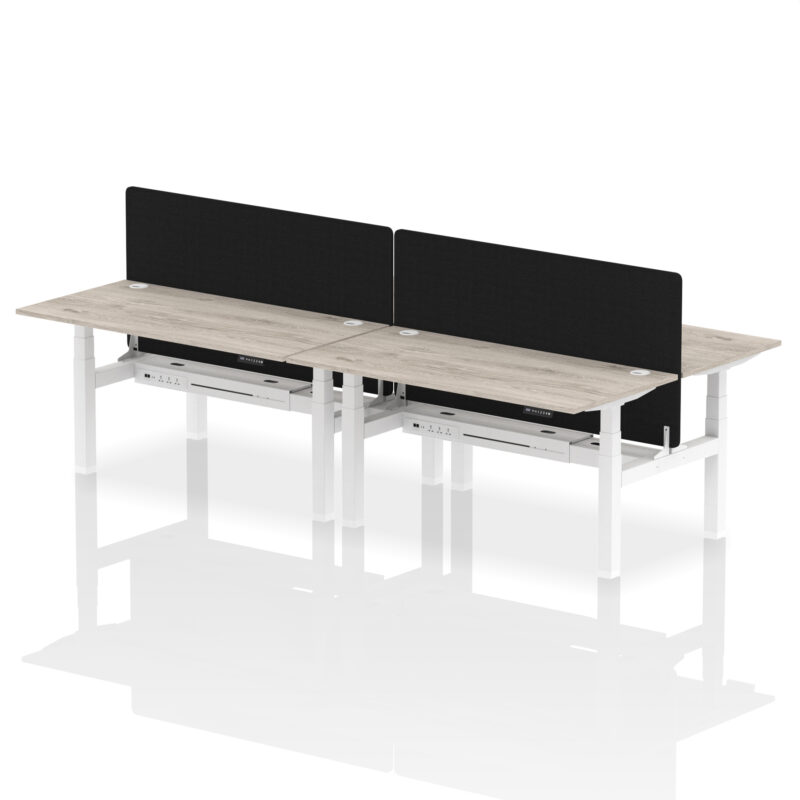 Air Back-to-Back Height Adjustable Bench Desk - 4 Person with Black Straight Screen - Image 51