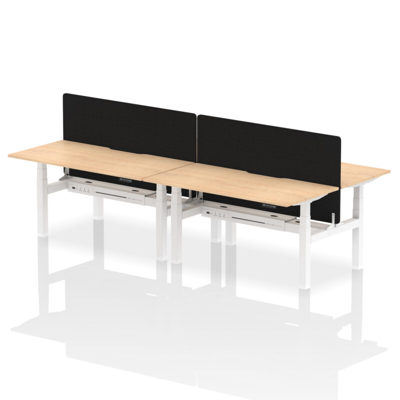 Air Back-to-Back Scalloped Edge Height Adjustable Bench Desk - 4 Person with Black Straight Screen - Image 45