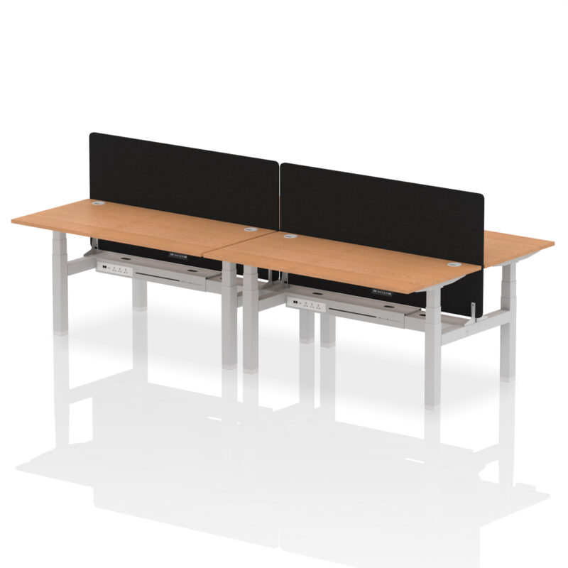 Air Back-to-Back Height Adjustable Bench Desk - 4 Person with Black Straight Screen - Image 56