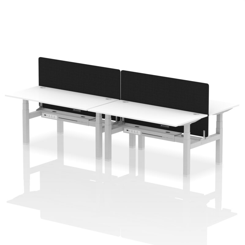 Air Back-to-Back Height Adjustable Bench Desk - 4 Person with Black Straight Screen - Image 62
