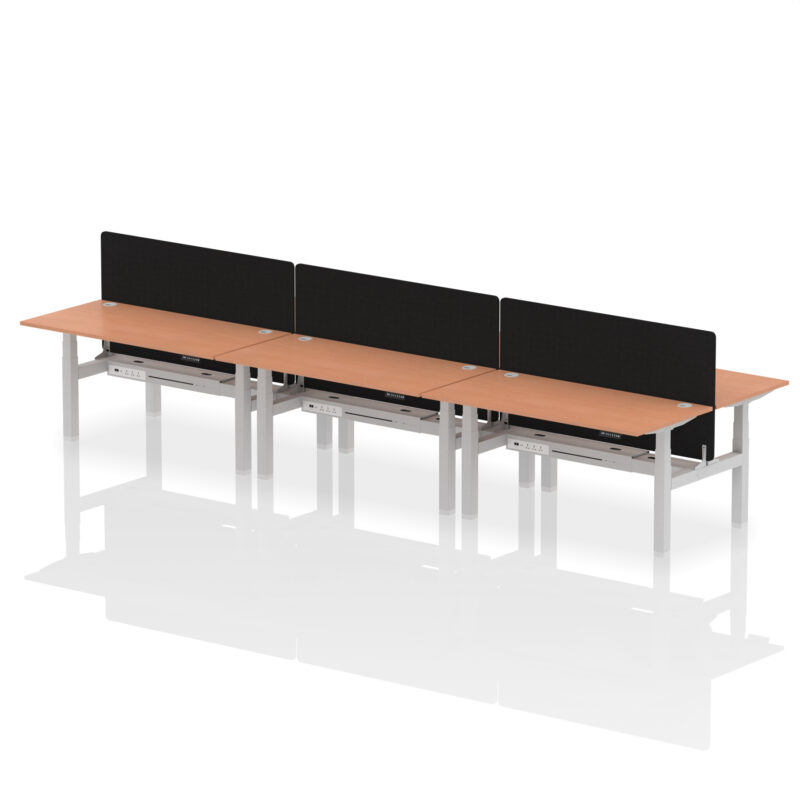 Air Back-to-Back Height Adjustable Bench Desk - 6 Person with Black Straight Screen - Image 44