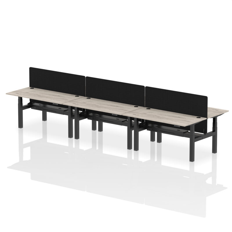 Air Back-to-Back Height Adjustable Bench Desk - 6 Person with Black Straight Screen - Image 49