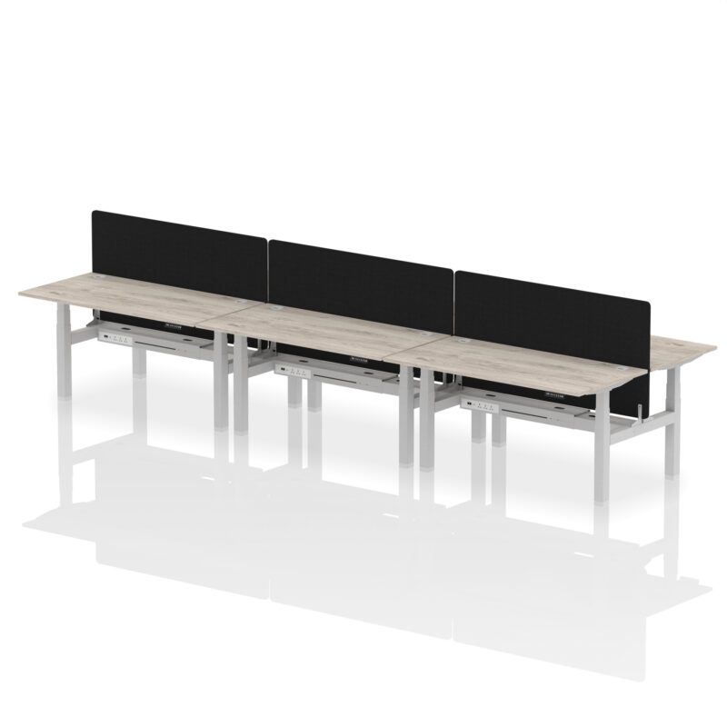 Air Back-to-Back Height Adjustable Bench Desk - 6 Person with Black Straight Screen - Image 50