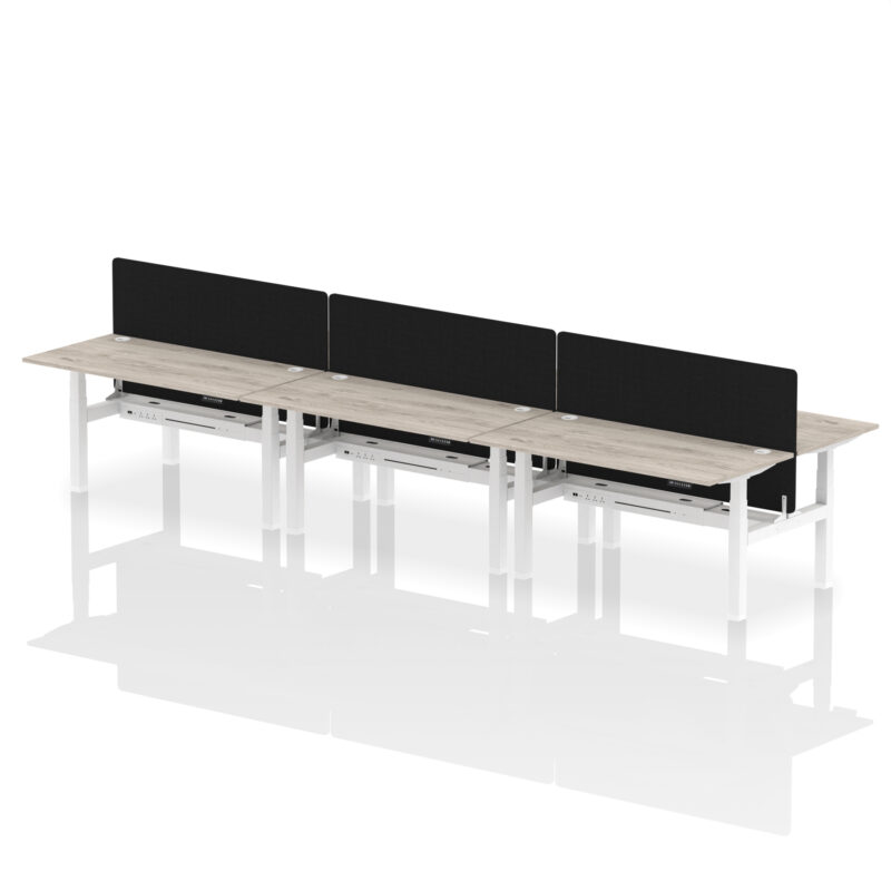 Air Back-to-Back Height Adjustable Bench Desk - 6 Person with Black Straight Screen - Image 51