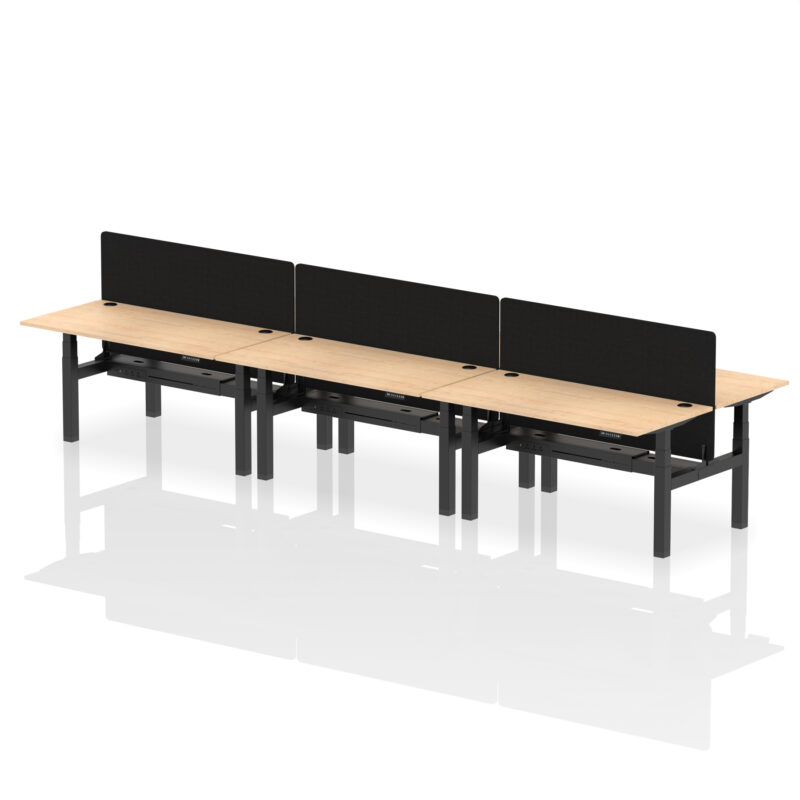 Air Back-to-Back Height Adjustable Bench Desk - 6 Person with Black Straight Screen - Image 52