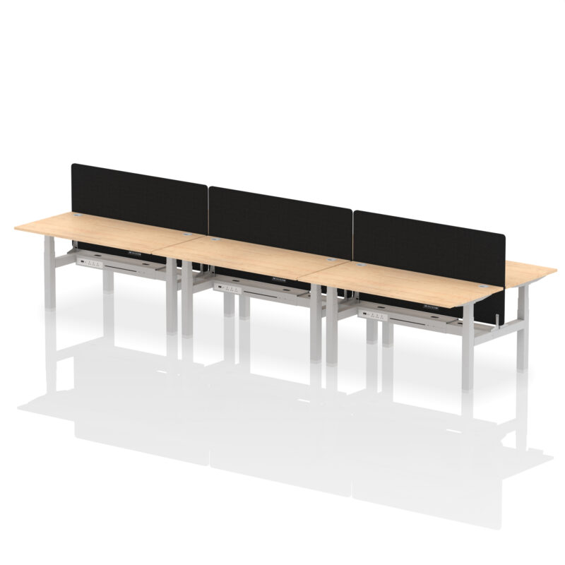 Air Back-to-Back Height Adjustable Bench Desk - 6 Person with Black Straight Screen - Image 53