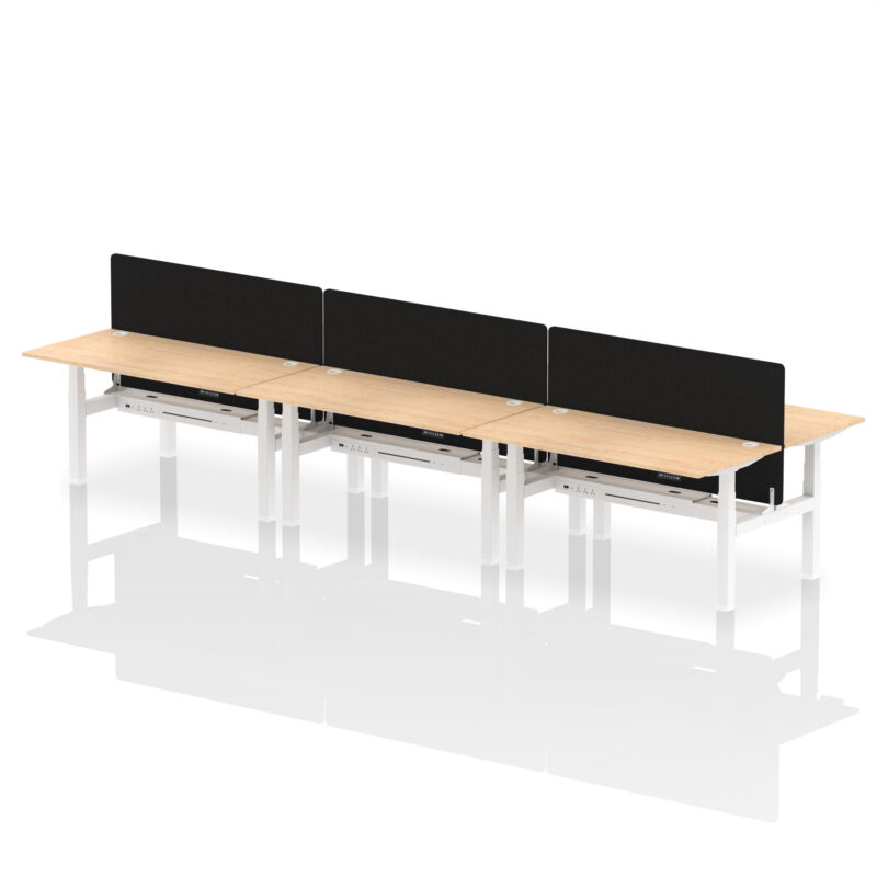 Air Back-to-Back Height Adjustable Bench Desk - 6 Person with Black Straight Screen - Image 54