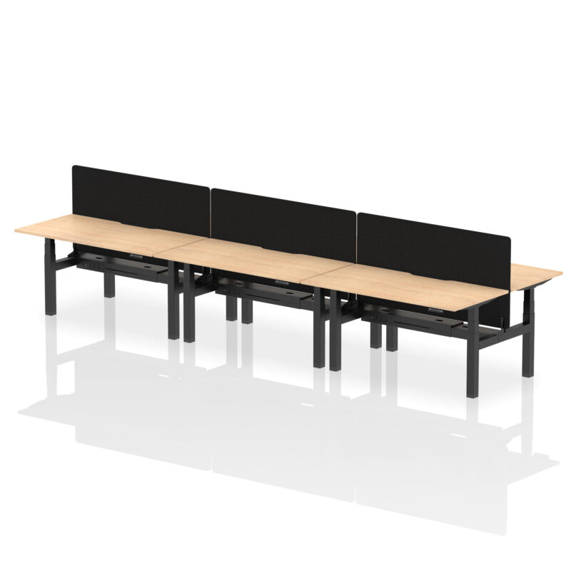 Air Back-to-Back Scalloped Edge Height Adjustable Bench Desk - 6 Person with Black Straight Screen - Image 43