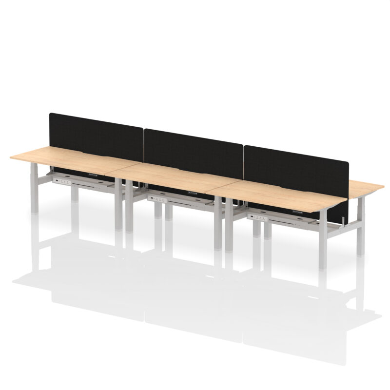 Air Back-to-Back Scalloped Edge Height Adjustable Bench Desk - 6 Person with Black Straight Screen - Image 44
