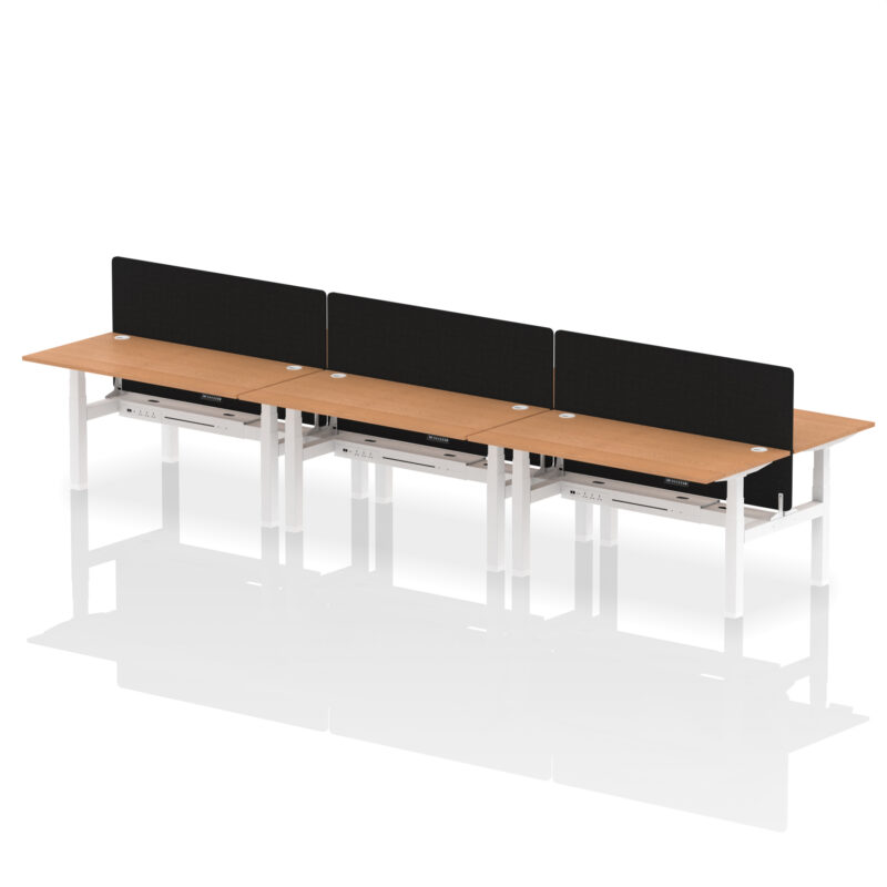 Air Back-to-Back Height Adjustable Bench Desk - 6 Person with Black Straight Screen - Image 57