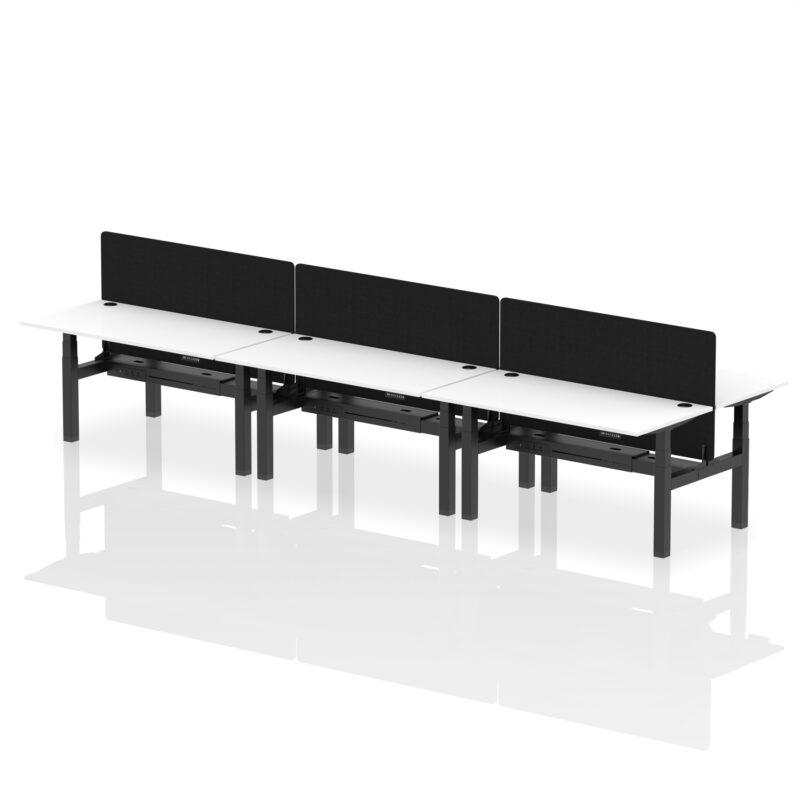 Air Back-to-Back Height Adjustable Bench Desk - 6 Person with Black Straight Screen - Image 61