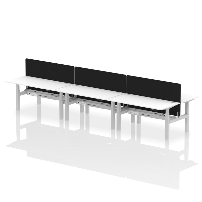Air Back-to-Back Height Adjustable Bench Desk - 6 Person with Black Straight Screen - Image 62