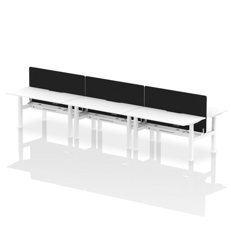 Air Back-to-Back Scalloped Edge Height Adjustable Bench Desk - 6 Person with Black Straight Screen - Image 54