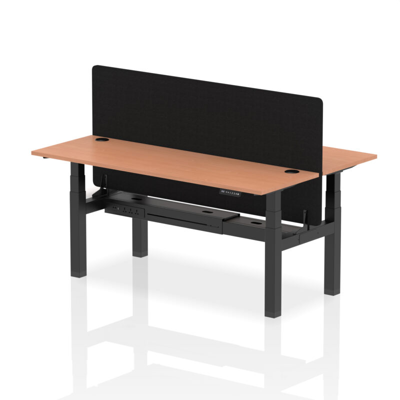 Air Back-to-Back Slimline Height Adjustable Bench Desk - 2 Person with Black Straight Screen - Image 64