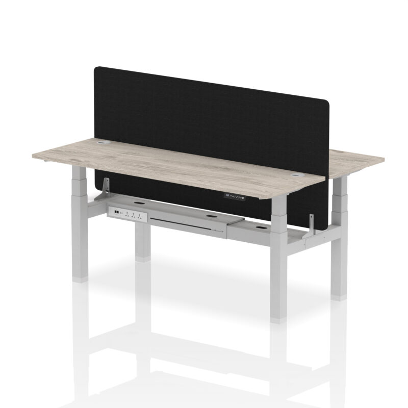 Air Back-to-Back Slimline Height Adjustable Bench Desk - 2 Person with Black Straight Screen - Image 71