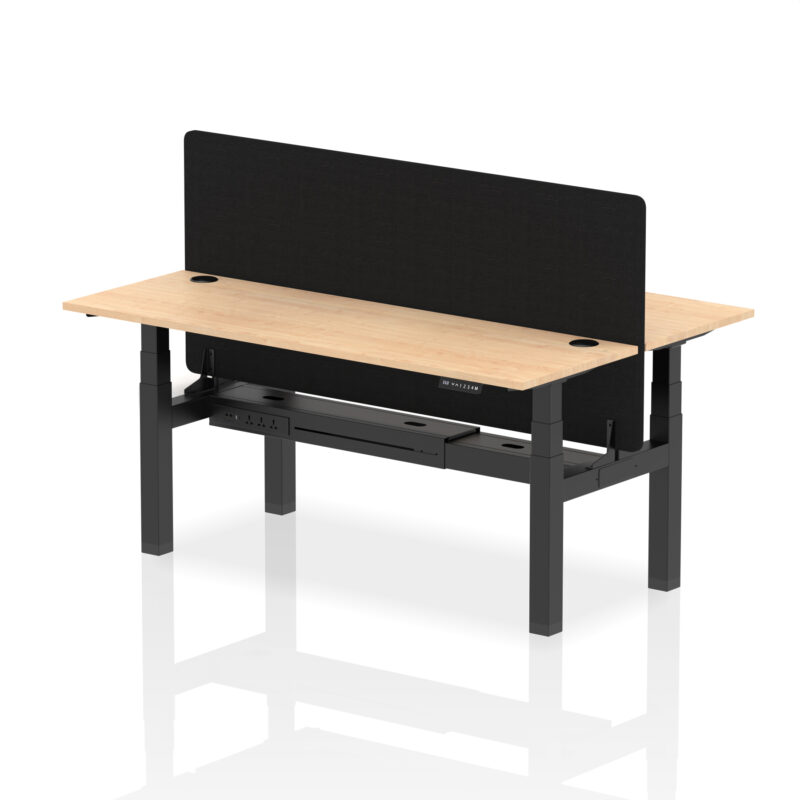 Air Back-to-Back Slimline Height Adjustable Bench Desk - 2 Person with Black Straight Screen - Image 73