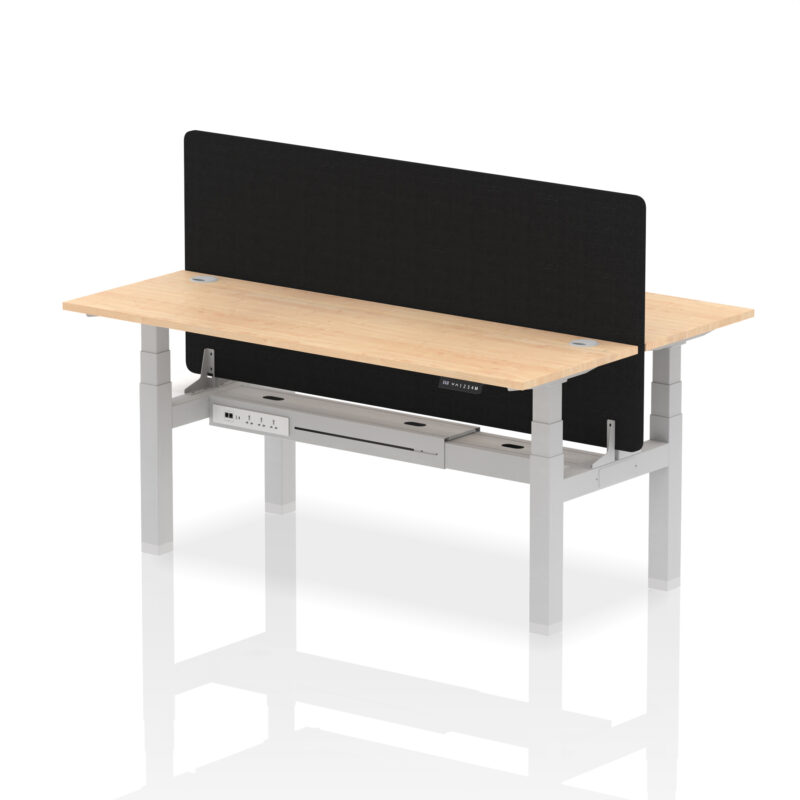 Air Back-to-Back Slimline Height Adjustable Bench Desk - 2 Person with Black Straight Screen - Image 74