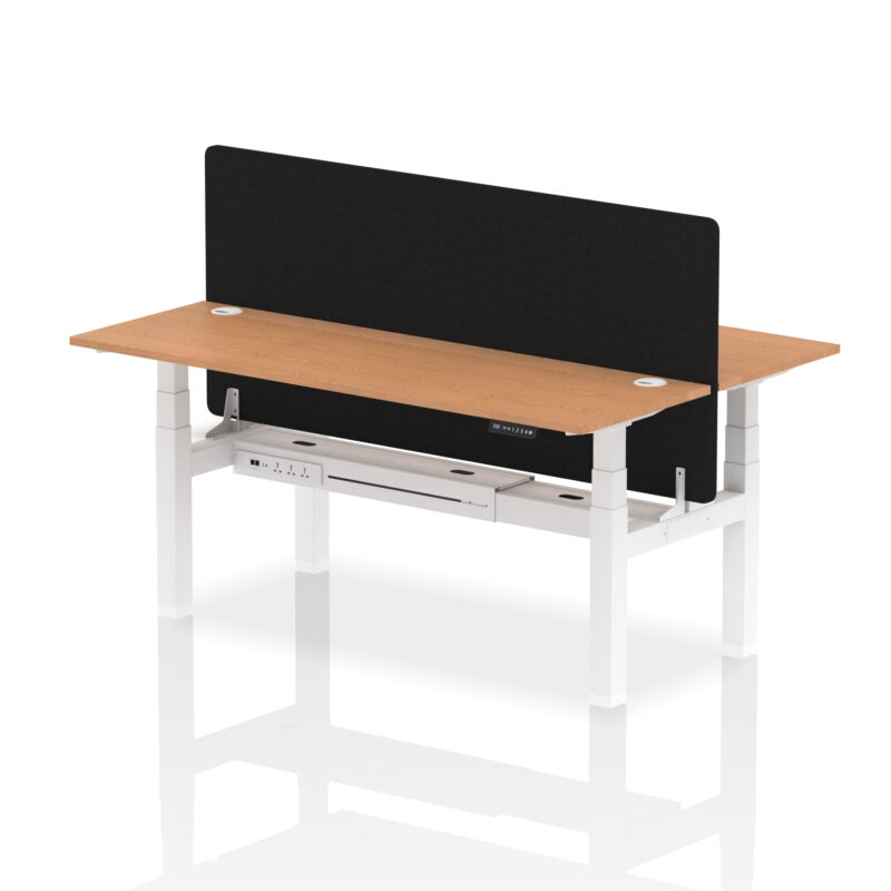 Air Back-to-Back Slimline Height Adjustable Bench Desk - 2 Person with Black Straight Screen - Image 78
