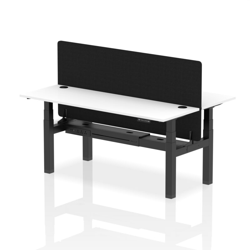 Air Back-to-Back Slimline Height Adjustable Bench Desk - 2 Person with Black Straight Screen - Image 82