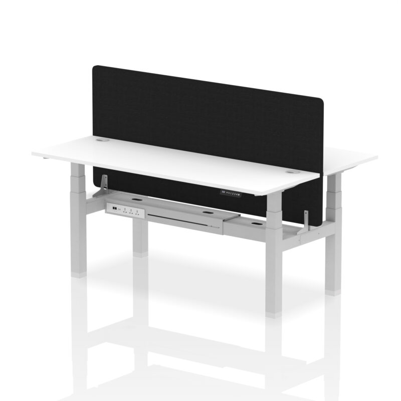 Air Back-to-Back Slimline Height Adjustable Bench Desk - 2 Person with Black Straight Screen - Image 83