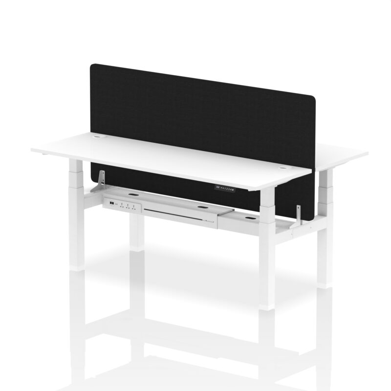 Air Back-to-Back Slimline Height Adjustable Bench Desk - 2 Person with Black Straight Screen - Image 84