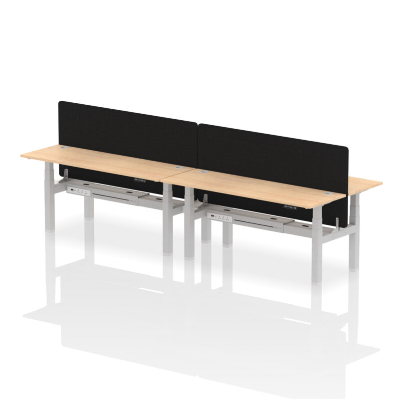 Air Back-to-Back Slimline Height Adjustable Bench Desk - 4 Person with Black Straight Screen - Image 74